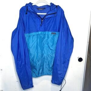 Vintage 90s Patagonia Anorak Jacket Blue Teal Hooded Windbreaker XL Packable USA